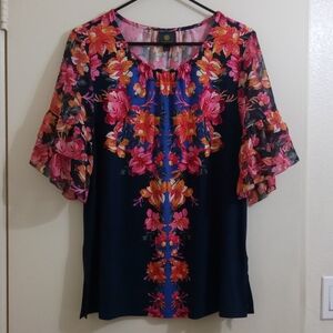 EUC Women's JM Collection Floral Flutter Sleeve Top